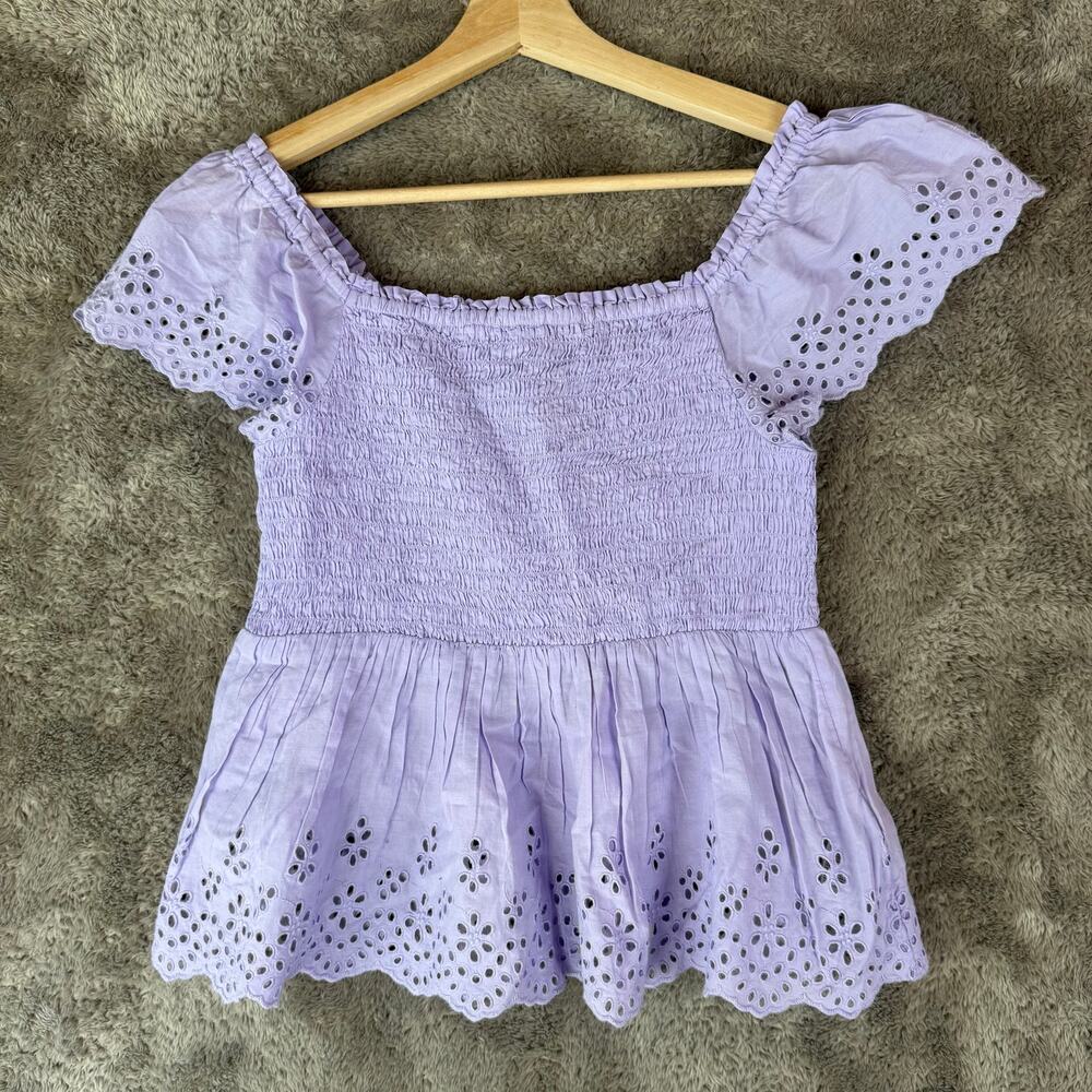 NWT Gap Kids Purple Smocked Peplum Eyelet Flutter Top Blouse Girl XXL 14 16